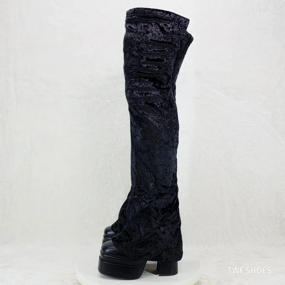 Mata Shoes Black Crushed Velvet Over-The-Knee Platform Boots